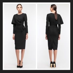 BGL Elegant Cape Shoulder Appliqué With Threaded Belt at Waist Dress